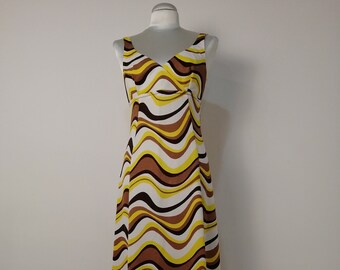 Vintage long dress 1970s abstract pattern