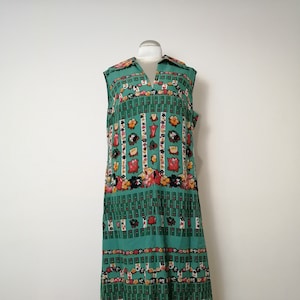 Vintage 1960s long dress boho style modette in green