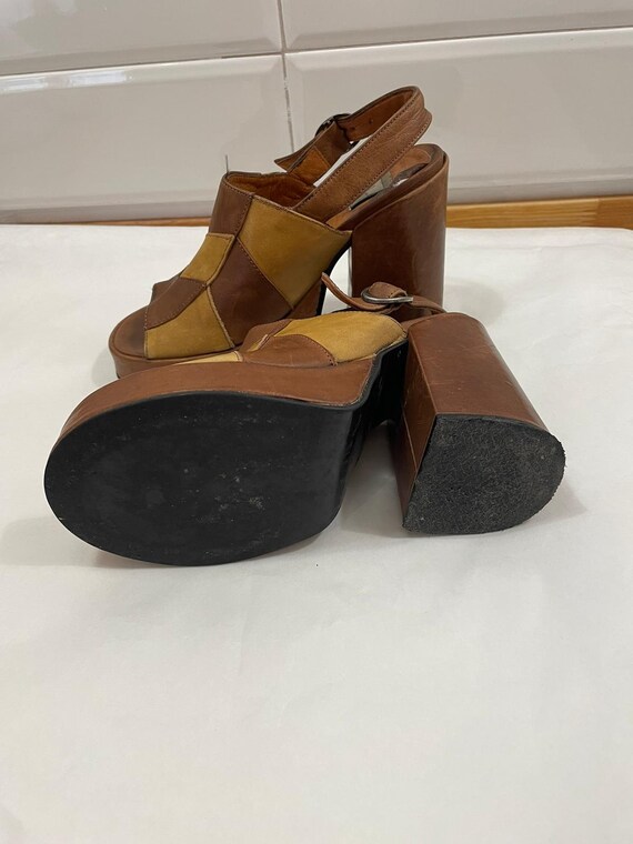 Vintage sandals 1970s platform wedges multicolor size… Gem