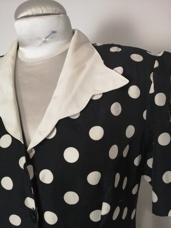 Vintage 1980s dress black and with with polka dot… - image 3