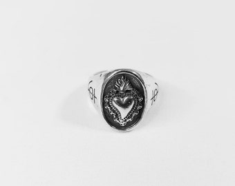 Ring with sacred heart, 925 sterling silver ring for mens and womens