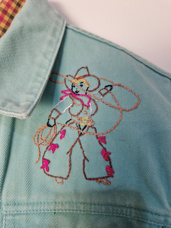 Gilet Denim Upcyclé Be Bop - Broderie Personnalisée Dos, Taille Juniors L - USA