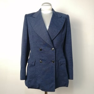 Vintage jaren 70 blazer in wolblauw marineblauw