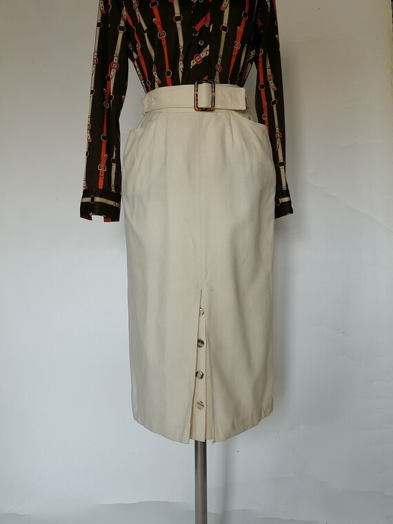 Vintage Wool pencil skirt ivory 1980s era - image 5