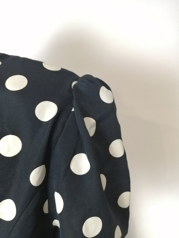 Vintage 1980s dress black and with with polka dot… - image 7