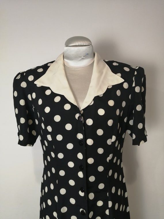 Vintage 1980s dress black and with with polka dot… - image 2