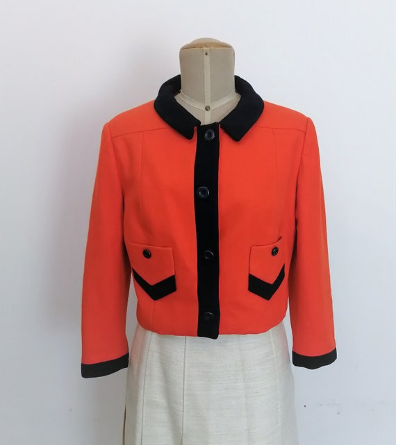 1960s WOOL Blazer Black Oversized Collar and Buttons Size Medium Large Mod Mad Men Era Vintage