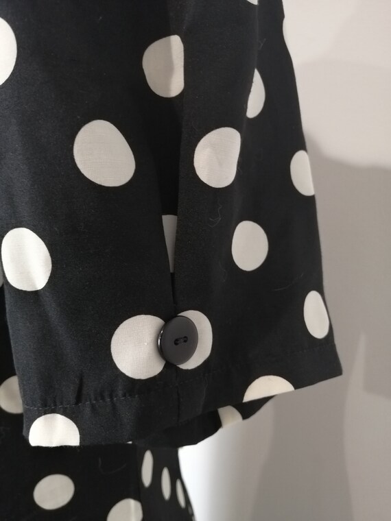 Vintage 1980s dress black and with with polka dot… - image 4