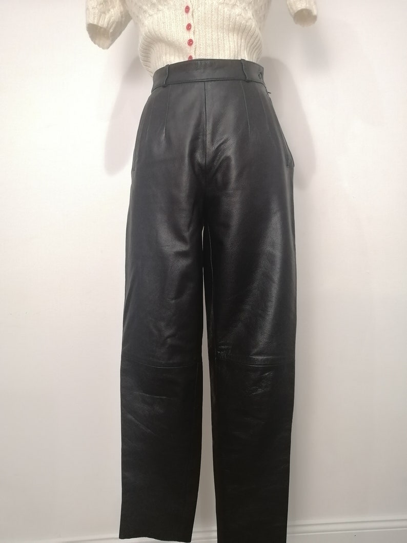 Vintage black leather trousers,very good condition image 2