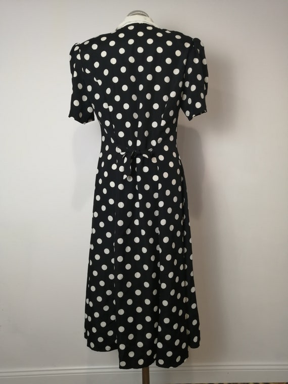 Vintage 1980s dress black and with with polka dot… - image 5