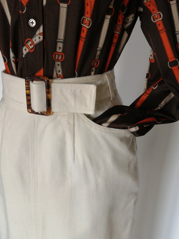 Vintage Wool pencil skirt ivory 1980s era - image 4