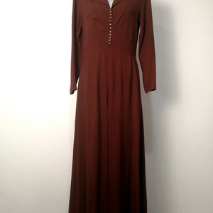 Vintage brown coffee long dress 1970s but in 1930s style