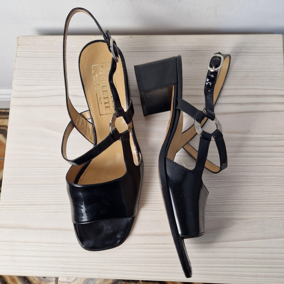 Vintage Alexander Nicolette Calzature Sandali In Vernice Nera