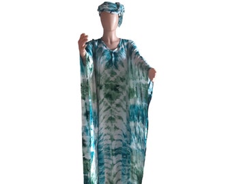 Tie Dye African Silk Boubou Kaftan: Ladies Loungewear Dress