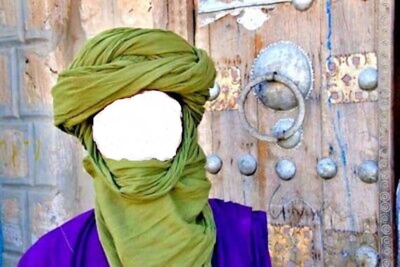 Turban touareg vert écharpe berbère authentique Tagelmust