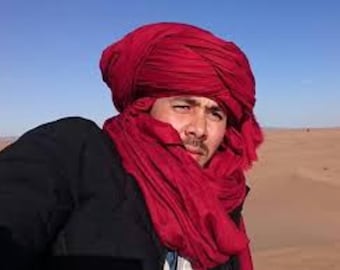 Authentic RED TUAREG Turban – Berber Nomad Scarf, Sahara Face Veil, Tagelmust Head Wrap for Travel, Festival & Cultural Fashion