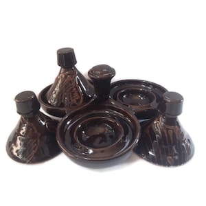 3in1 MOROCCAN BROWN COFFEE tajine for kitchen,art & decor ;Spice Rack Sauces Ceramic