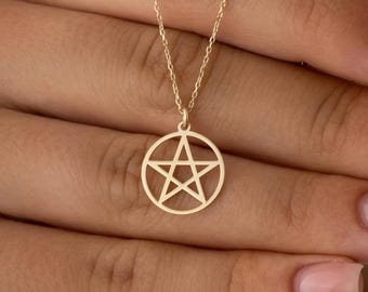 Sierlijke gouden vermeil pentagramketting | Sterlingzilveren Wicca-beschermingssieraden