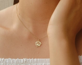 14k Solid Gold Lotus Charm Necklace • Lotus Flower Gold Pendant •  Dainty Gold Chain • Everyday Necklace • Gift for Mom, Gift for Women,Her