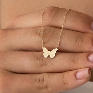 14k Gold Butterfly Necklace: Dainty Gold Pendant, Minimalist Jewelry
