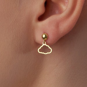 14k Gold Cloud Earrings •  Real Gold Cloud Dangle Earrings • Gold Dainty Earrings • Cute Earrings • Simple Gold Earrings • Gift for Her