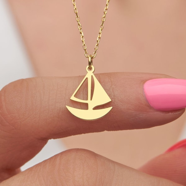 14k Gold Sailboat Necklace • Tiny Sailboat Pendant • Nautical Theme Jewelry • Dainty Yacht Charm • Traveler, Ocean Lover Gift • Summer Vibe
