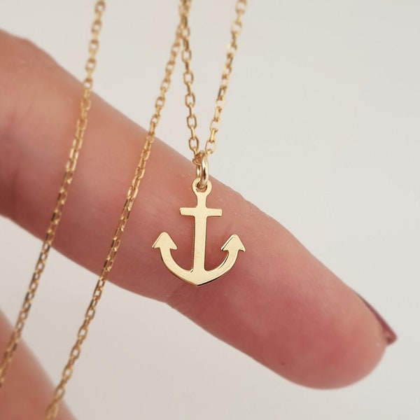 Frendship Anchor Necklace, Sterling Silver Simple Layering Anchor Pendant, Delicate Anchor Charm, Rose Gold, Gold or Silver Dainty Chain