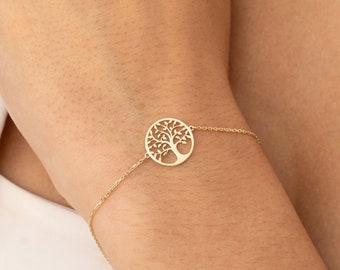 14k Gold Tree of Life Bracelet: Family Medallion Charm