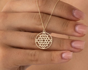 14k Gold Sri Yantra Necklace • Spiritual Necklace • Sacred Geometry Pendant • Minimal Yoga Necklace • Meditation Necklace • Solid Gold Charm