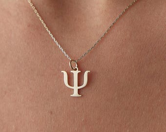 Gouden vermeil psi-ketting | Psychologiecadeau | Sterlingzilveren sierlijke psychologiehanger