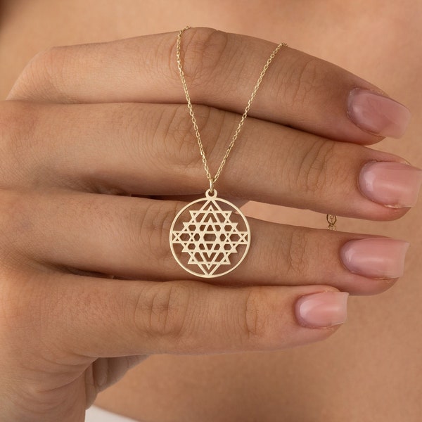 14k Gold Sri Yantra Necklace • Spiritual Necklace • Sacred Geometry Pendant • Minimal Yoga Necklace • Meditation Necklace • Solid Gold Charm