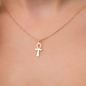 14K Gold Tiny Ankh Necklace: Egyptian Symbol of Protection