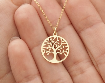 Tree of Life Necklace • 14k Solid Gold Family Necklace • Medallion Tree Pendant • Dainty Rose Gold Chain • Tree of Life Charm • Unique Gift