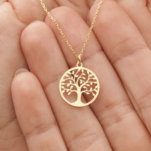 Levensboomketting • 14k massief gouden familieketting • Medaillon boomhanger • Sierlijke roségouden ketting • Levensboombedel • Uniek cadeau