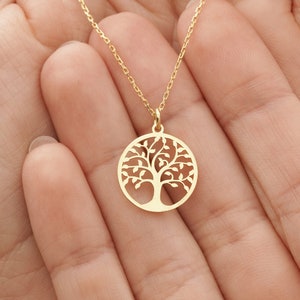 Baum des Lebens-Halskette Familienhalskette aus 14-karätigem Gold Medaillon-Baum-Anhänger Zierliche Roségoldkette Baum-des-Leben-Anhänger Einzigartiges Geschenk Bild 1