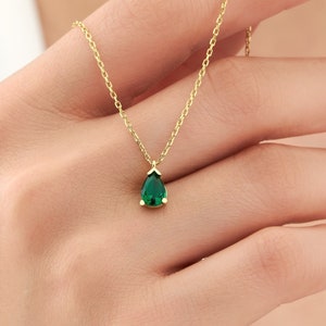 Emerald Green Necklace • May (Emerald) Birthstone Pendant • Green Pear Shaped Cubic Zirconia Necklace • Silver Teardrop Emerald Necklace