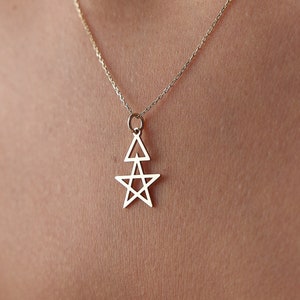 14k Solid Gold Pentagram Necklace: Witch Charm, Wiccan Amulet
