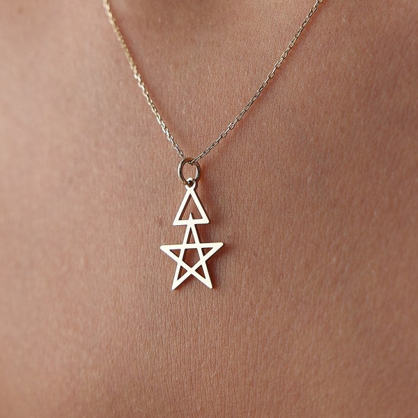 14k Gold Third Degree Pentagram Necklace • Solid Gold Witch Charm •  Pentacle Pagan Necklace • Goth Pendant • Wiccan Protection Amulet