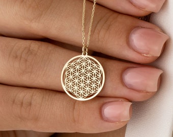 14k Gold Flower of Life Necklace • Seed of Life Pendant • Six Petal Rosette • Symbol of Perun • Spiritual Best Friend Necklace • Gold Chain