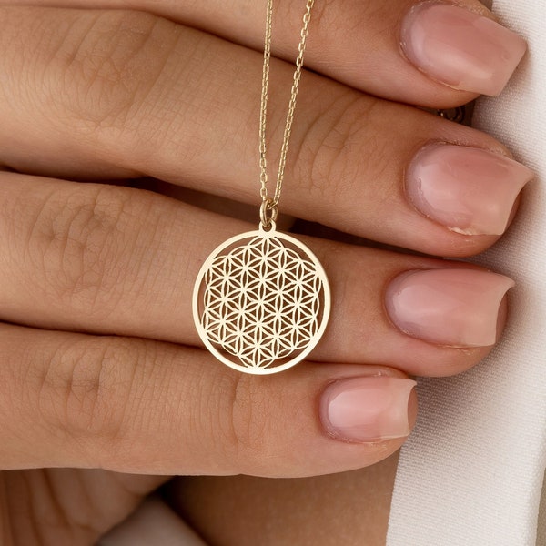 14k Gold Flower of Life Necklace • Seed of Life Pendant • Six Petal Rosette • Symbol of Perun • Spiritual Best Friend Necklace • Gold Chain