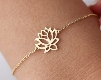 14K Solid Gold Lotus Flower Bracelet: Spiritual Yoga Jewelry