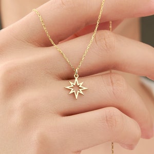 North Star Necklace Gold for Women • 14k Solid Gold North Star Pendant • Starburst Necklace • Celestial Necklace • Tiny Star Necklace