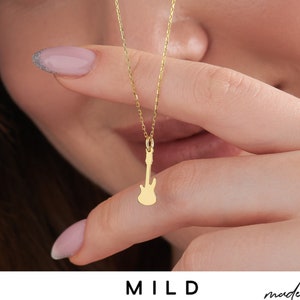 14k Solid Gold Guitar Necklace: Musician Gift