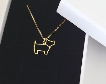 14k Solid Gold Dog Necklace • Tiny Dog Silhouette Pendant • Pet Necklace • Dog Loss Gift • Gift for Daughter • Gift for Dog Lovers