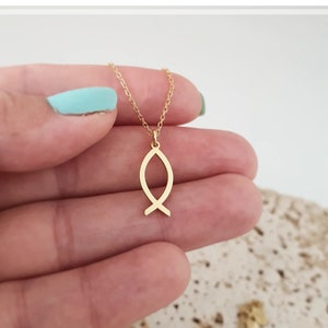 Ichthus Necklace • 14k Solid Gold Jesus Fish Pendant • Christian Fish Necklace • Fish Charm • Dainty Gold Chain • Ichthys Necklace for Women