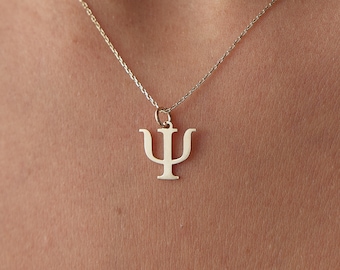 14k Gold Psychology Symbol Necklace: PSI Pendant, Therapist Gift