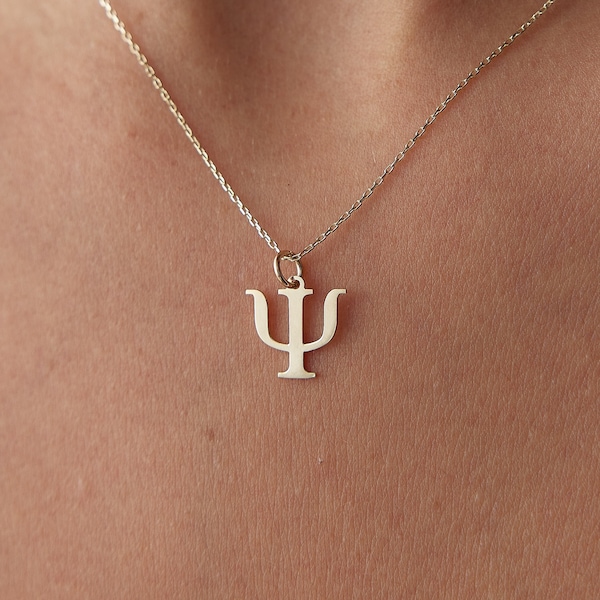 14k Gold Psychology Symbol Necklace • Psychologist Necklace • Gold PSI Pendant • Phychiatrist Pendant • Gift For Therapist, Psychologist