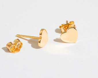 14k Solid Gold Heart Stud Earrings: Minimalist Love Jewelry