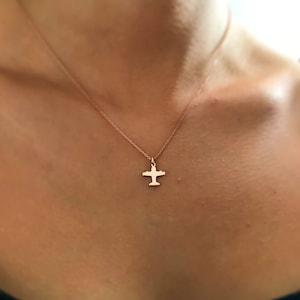 14k Solid Gold Airplane Necklace: Dainty Travel Jewelry