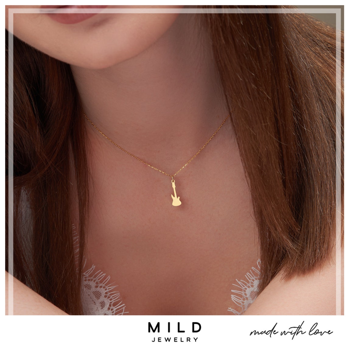 14k Solid Gold Guitar Necklace Musical Instrument Pendant Etsy